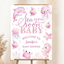Havse möter snart Baby Shower Rosa Ocean Välkommen