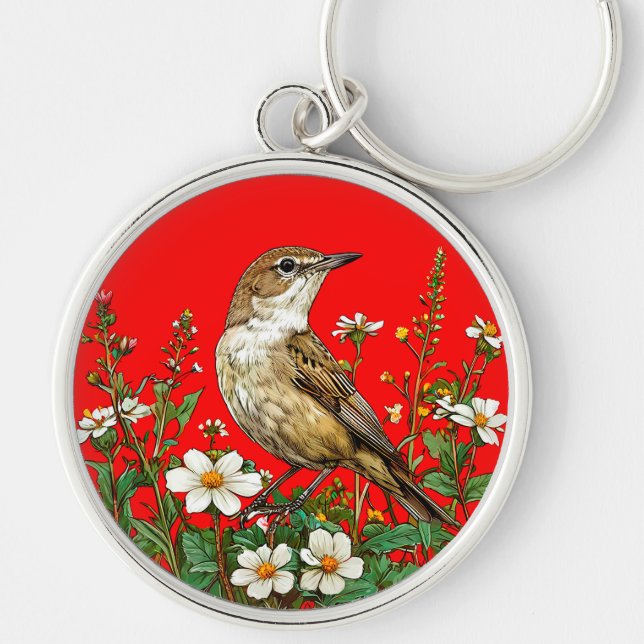 Havsfågel Rund Silverfärgad Nyckelring (Framsidan)