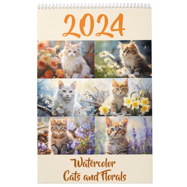 Havsfärg Birth Flowers Cats Calendar 2024 Kalender (Omslag)