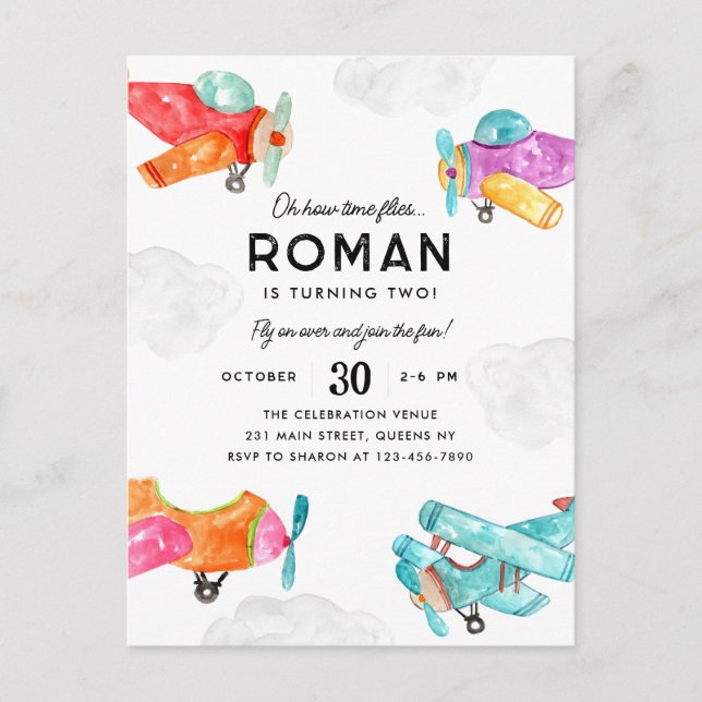 Havsfärg Flygplan Clouds Himlar Kid Flygplan Birth Vykort (Framsida)