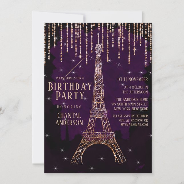 Havsfärg Glitter Paris Eiffel Torn Birthday Par Inbjudningar (Framsida)