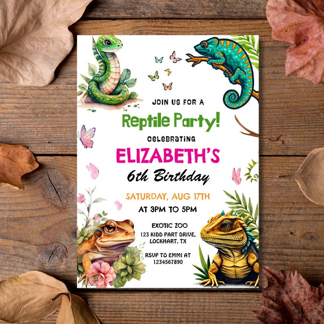 Havsfärg Reptile & Amphibian Party Birthday Inbjudningar (Watercolor Reptile & Amphibian Party Birthday Invitation
)