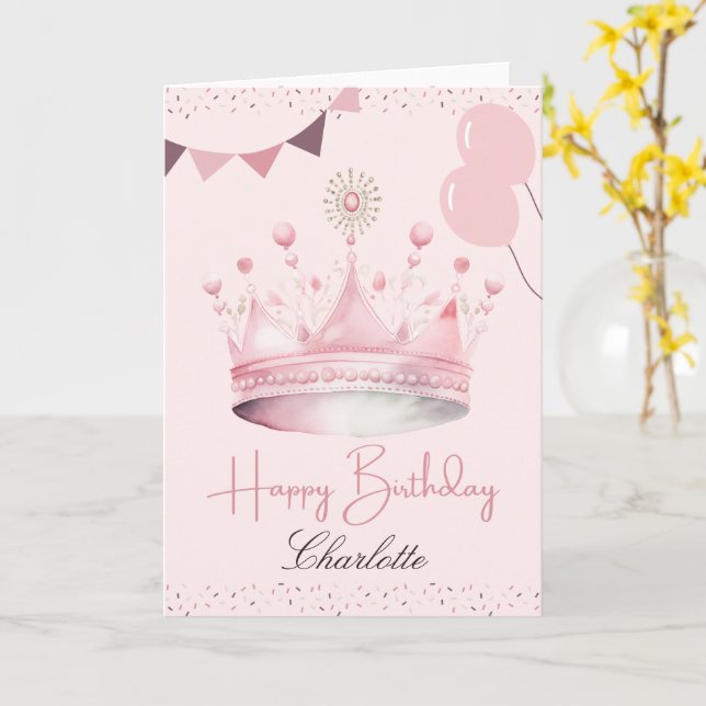 Havsfärg Rosa Krona Birthday Kort (Gul blomma)