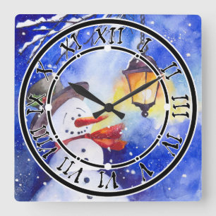 Havsfärg snögubbe God jul, nyårsnatt Fyrkantig Klocka