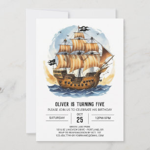 Havsfärgad Boat Treasure Karta Pirat Birthday Inbjudningar