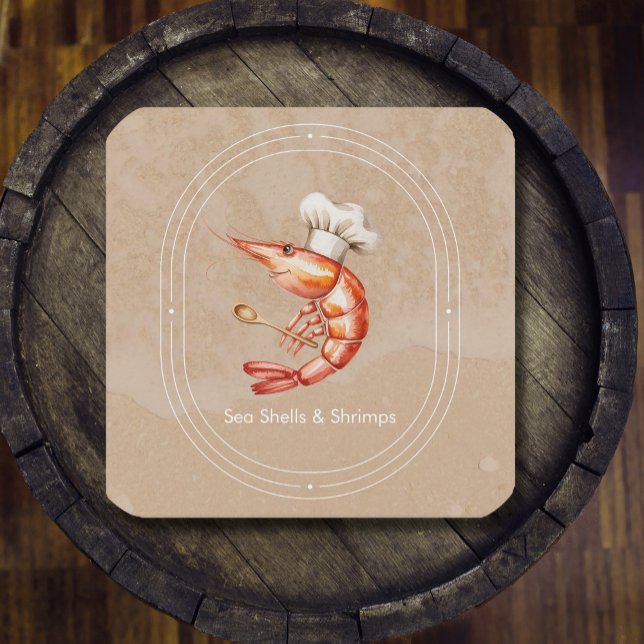 Havsfärgad havs/kuststrupe Stil Fyrkantigt Visitkort (Watercolor Seafood / Coastal Beach Style Square Business Card #zazzlemade #shrimpsrestaurant #shef)