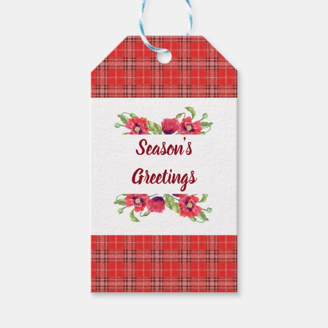 Havsfärgad rödpoppies Blommigt Säsongshälsningar Presentetikett (Framsidan)