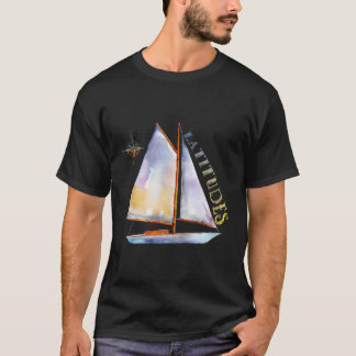 Havsfärgad segelbåt med kompass och Latitude Sai T Shirt