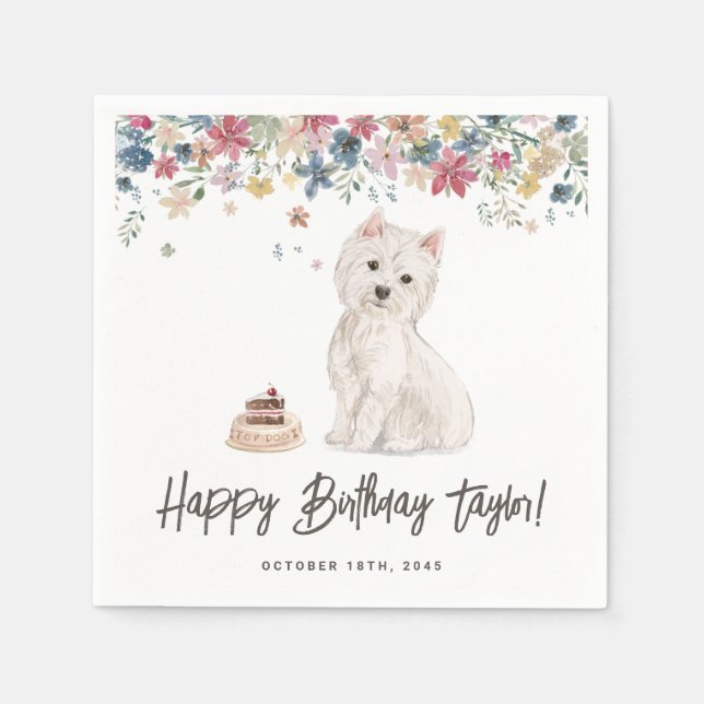 Havsfärgad Väster Highland White Terrier Birthday Pappersservett (Framsidan)