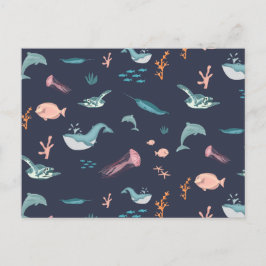 Havsfärgade havsdjur, blå Mönster Helg Vykort