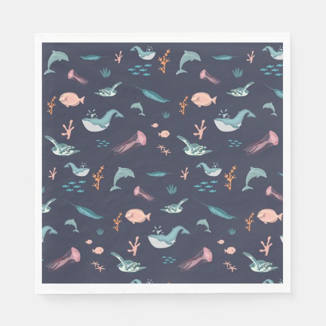 Havsfärgade havsdjur, blå Mönster Pappersservett (Framsidan)