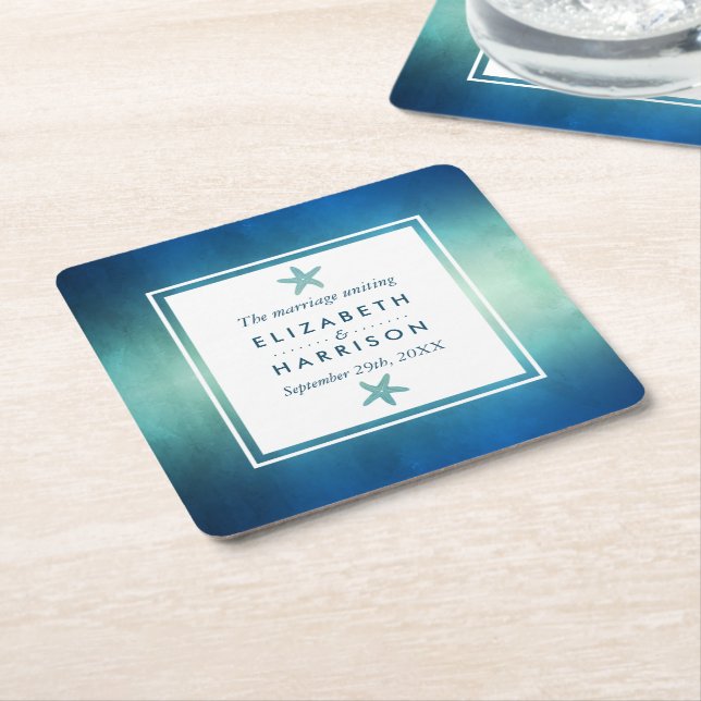 Havsfärgat havsbottenbröllop underlägg papper kvadrat (Vinklad)
