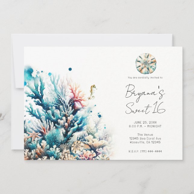 Havsfärgat vattentoralt i Stänk 16 Inbjudningar (Framsida)