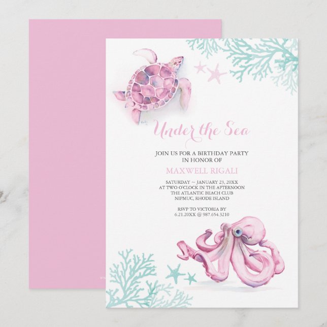 Havsfärgning Bjud under Havets dagstid Inbjudningar (Fram/baksida)