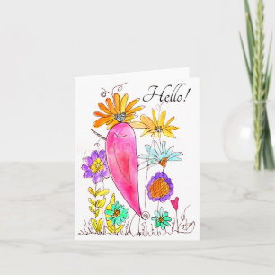 Havsfärgsfågel och blommor, hälsningskort kort
