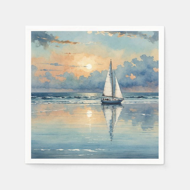 Havsfärgssegelbåt vid havsfärgning pappersservett (Framsidan)