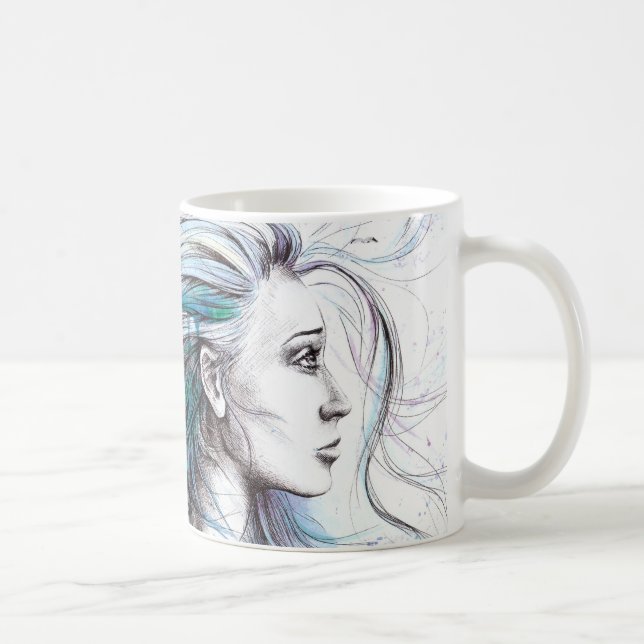 Havsflicka Nautical Surreal Watercolor art Kaffemugg (Höger)