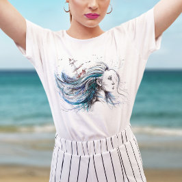 Havsflicka Nautical Surreal Watercolor art Tee