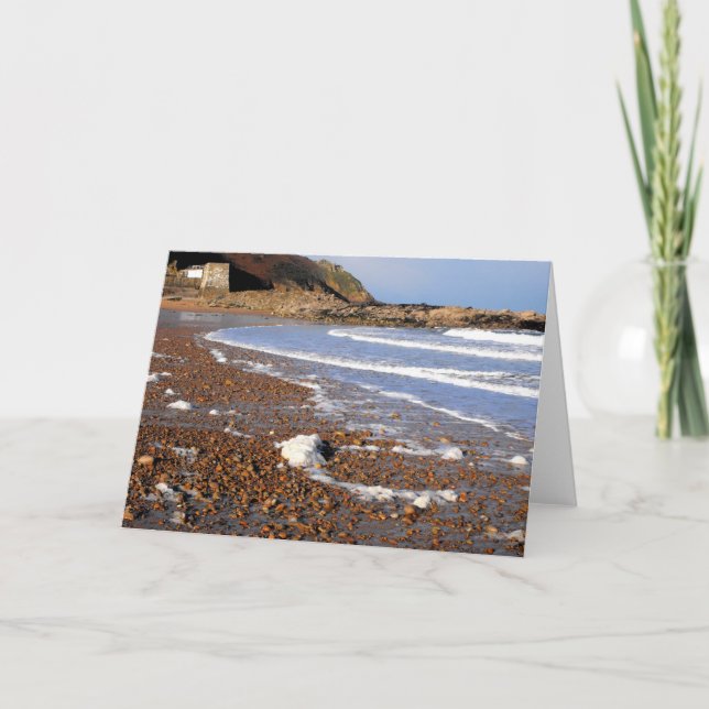 Havsfoam på stranden Jersey Helgkort (Framsida)