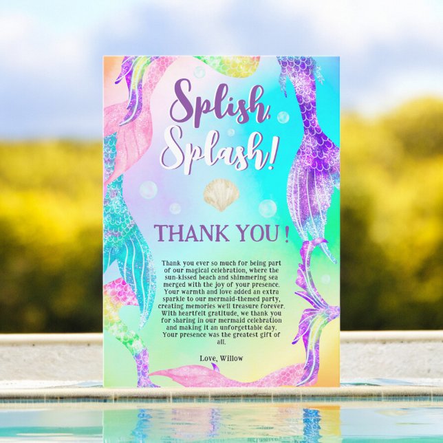 Havsfru-svansar strandfest ocean barnkalas tack kort (Beach party mermaid tails ocean Kids birthday Thank You Card)