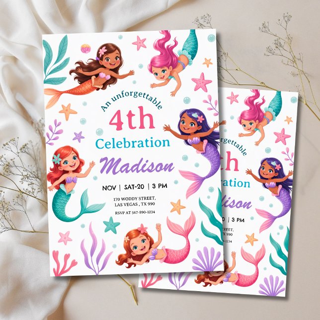 Havsfruarnas födelsedag inbjudningar (Under the Sea Mermaids Birthday Invitation
)