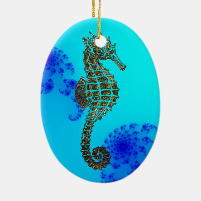 Havsgåva från Cute Sea Horse Marine Animal Gift Julgransprydnad Keramik (Baksidan)