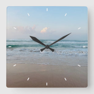 Havsglas och Beach Wood Nautical - Blue Teal Fyrkantig Klocka