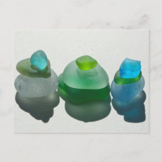 Havsglas, strandglas, blått, grönt, vykort