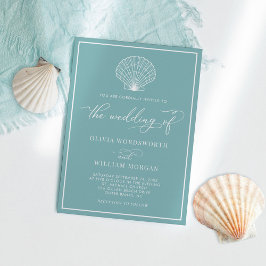 Havsglasblått Elegant Beach Seashell Bröllop Inbjudningar