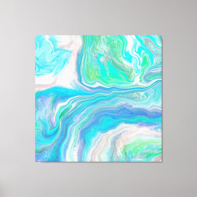 Havsglasblått och Grönt Marble Fluid Art Canvastryck (Framsida)