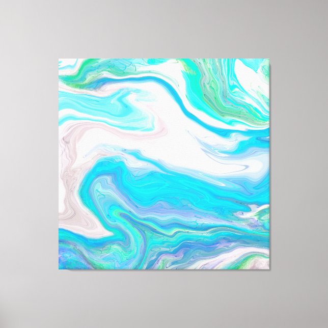 Havsglasblått och Grönt Marble Fluid Art Canvastryck (Framsida)