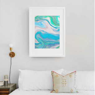 Havsglasblått och Grönt Marble Fluid Art Canvastryck