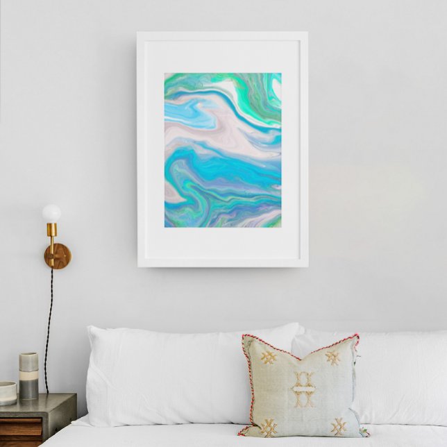 Havsglasblått och Grönt Marble Fluid Art Canvastryck (Skapare uppladdad)