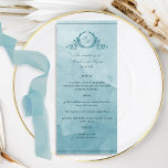 Havsglasblått vattenfärg Monogrammed Bröllop Menu Meny<br><div class="desc">Önska dina gäster med den här vackra vattenfärgen bröllop, som innehåller ett handritat botaniskt monogram med parets initialer över en exquisit vattenfärg som tvättar bakgrunden i en bedövande blandning av vattenblått och turkosa teal nyans. Du kan enkelt fylla i mallen med information och meny och sedan beställa utskrifterna! En del...</div>