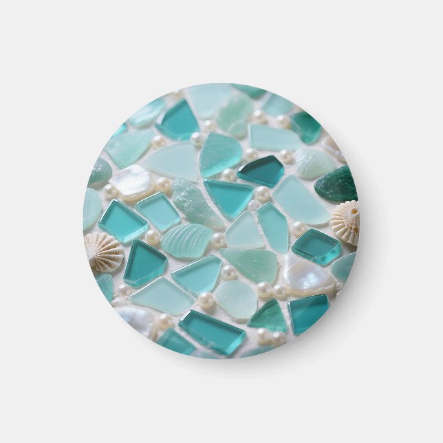 Havsglasmosaik Turkos Kustcharm Magnet (Framsidan)