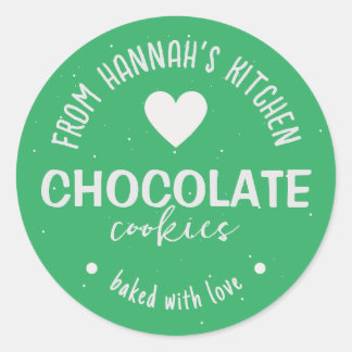 Havsgrön glitterbakgrund bakad med kärlek runt klistermärke