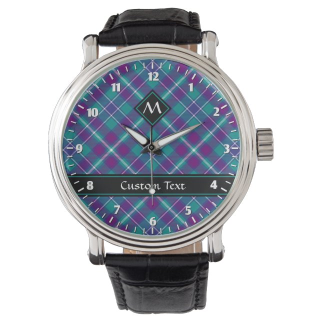 Havsgrön, lila och blå tartan armbandsur (Framsida)