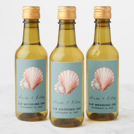 Havsgrön med skal "Vår bröllopsdag" Mini Vinetikett