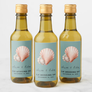 Havsgrön med skal "Vår bröllopsdag" Mini Vinetikett