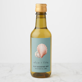 Havsgrön med skal "Vår bröllopsdag" Mini Vinetikett