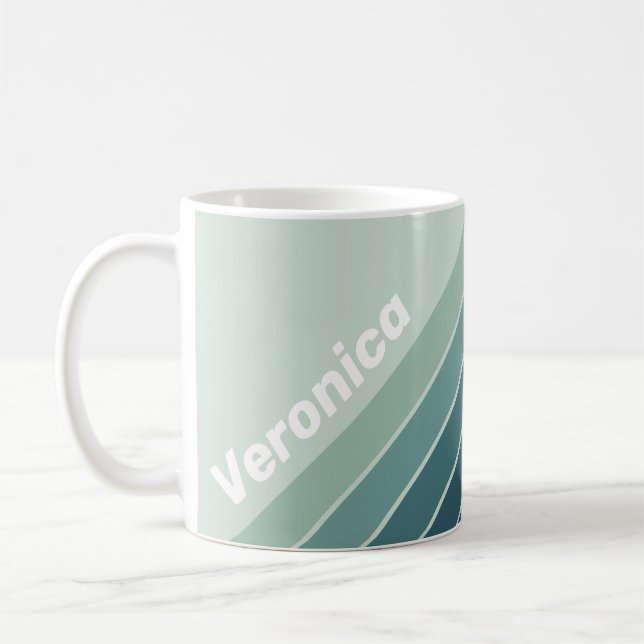Havsgrön Nostalgisk Randig med Namn Kaffemugg (Vänster)