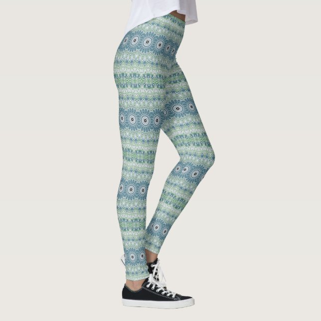 Havsgrön och blå kustnära mandalamönster leggings (Höger)