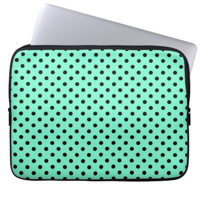Havsgrön Svart Polka Laptop Fodral (Framsidan)
