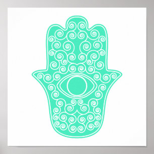 Havsgrönt Hamsa-Räcker av Miriam-Räcker av Poster