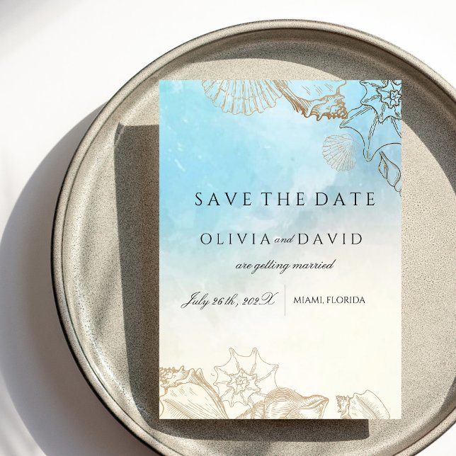 Havshustru  Sommar Blå Ocean Strand Bröllop  Spara Datumet (Skapare uppladdad)