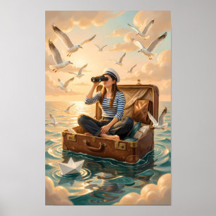Havsinspirerad dagdröm i en flytande resväska affi poster