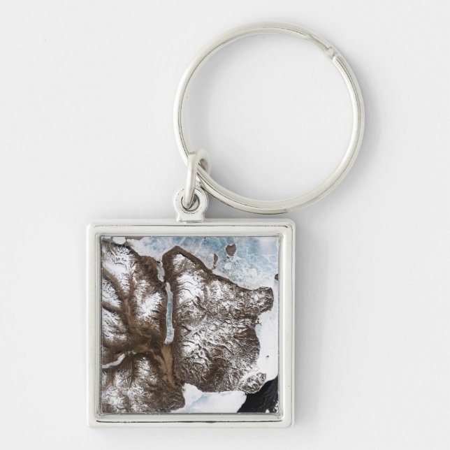 Havsisen linjer vid kustlinjen i östra Greenlan Fyrkantig Silverfärgad Nyckelring (Framsidan)