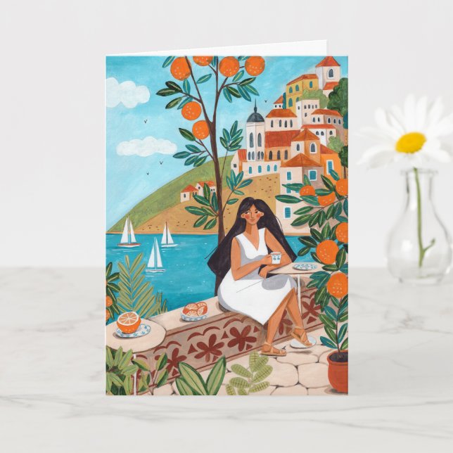 Havskabaré Kvinna Illustration Konst Lyckönsknings Kort (Liten växt)