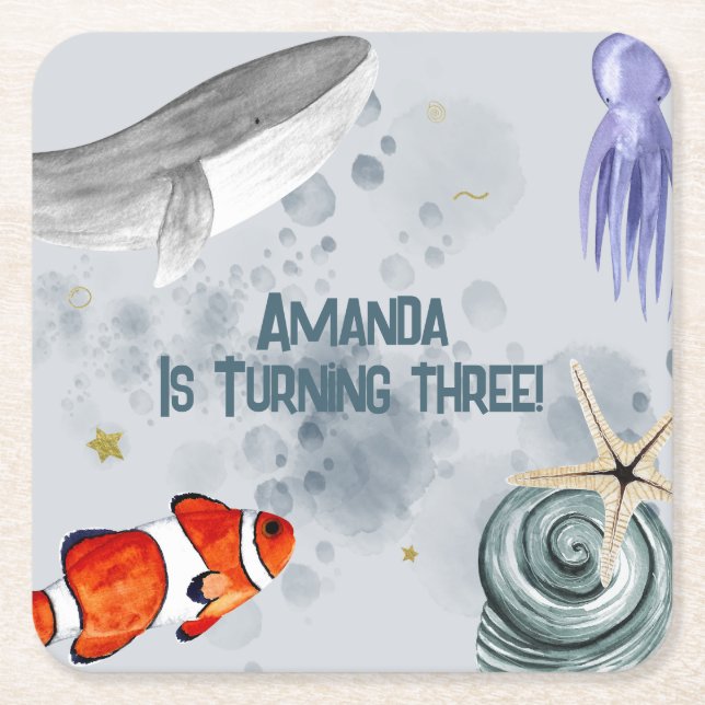 Havskapelser Barns födelsedag Party Blue Underlägg Papper Kvadrat (Framsidan)