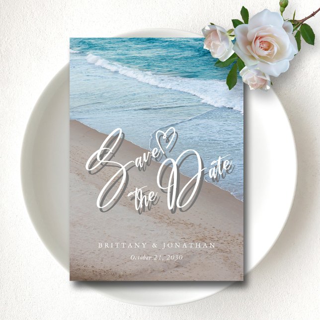 Havskärlek: Elegant Strandbröllop Spara Datum Datumet (Ocean Love Elegant Beach Wedding Save The Date)